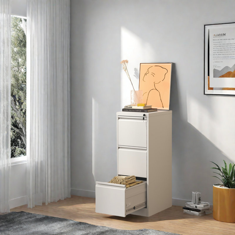 3 Drawer Metal Vertical File Cabinet With Lock Office Home Steel Vertical File Cabinet, White
