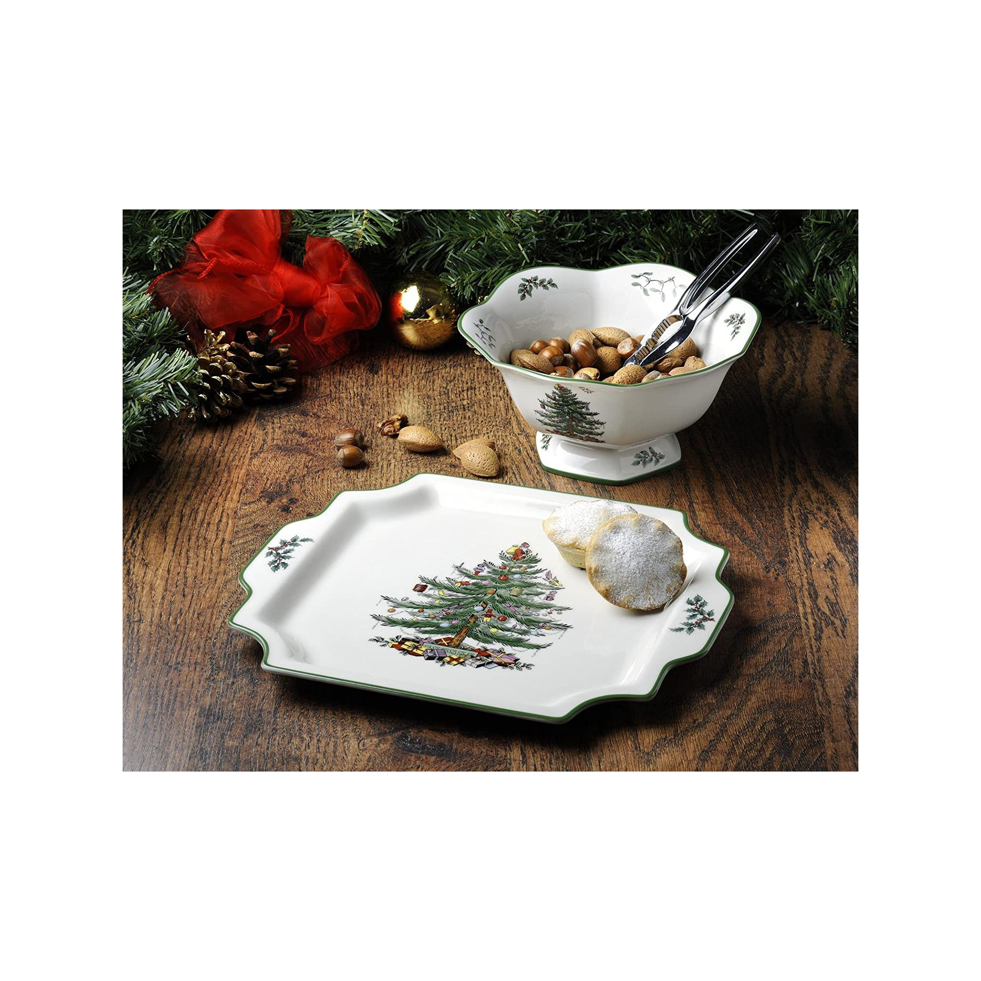 Spode Christmas Tree Square Handled Platter