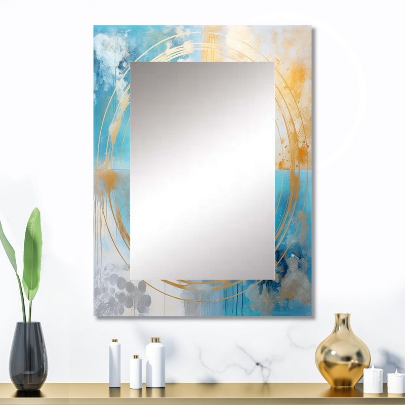 Divine Mandala Delicate Gold Gentle Turquoise - Boho Mandala Decorative Mirror, Traditional Wall Mirror, Printed Metal Art