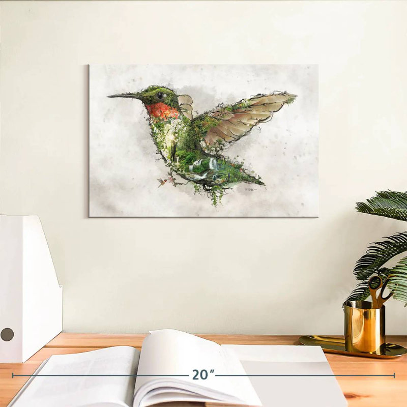 Surreal Ruby Throated Hummingbird, 8" H x 12" W