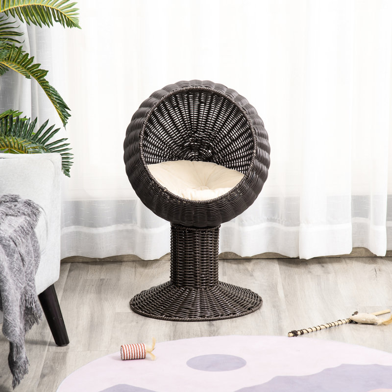 Maison de chat surélevée avec panier et coussin rotatifs, 27 po