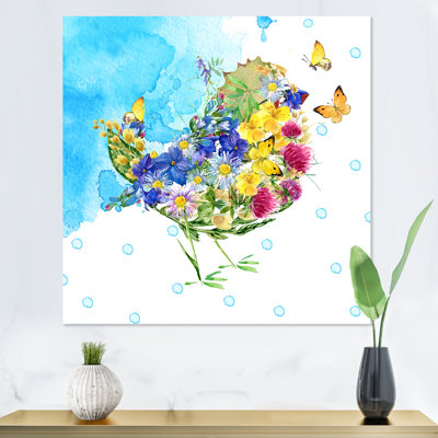 Fleur d'été avec papillons - peinture sur toile