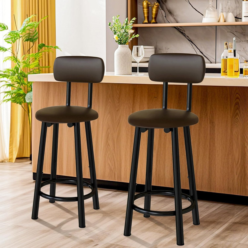 Tabouret de comptoir court 24,6 po Pottstown (ensemble de 2), Noir, Brun