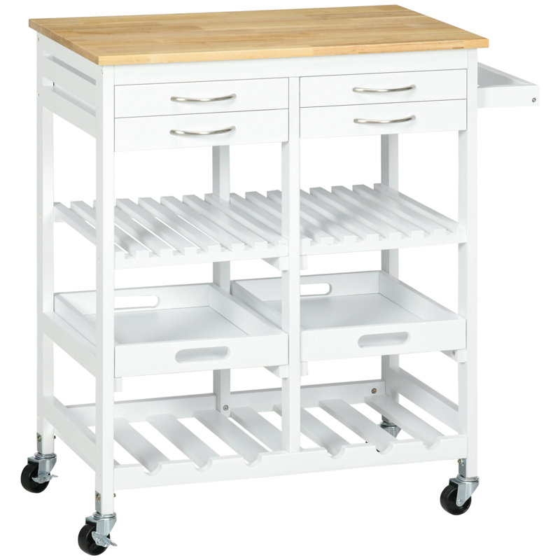 Chariot de cuisine avec plateau en bois manufacturé Kaman