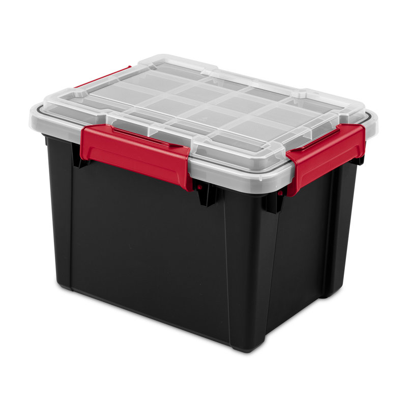 Sterilite 5 Gal Gasket Box, Stackable Storage Container with Lid, Black, 18 Pack