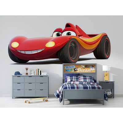 Adorable peinture murale de voiture de course pour chambre d'enfant caricature de papier peint décor de garçons 263Mv