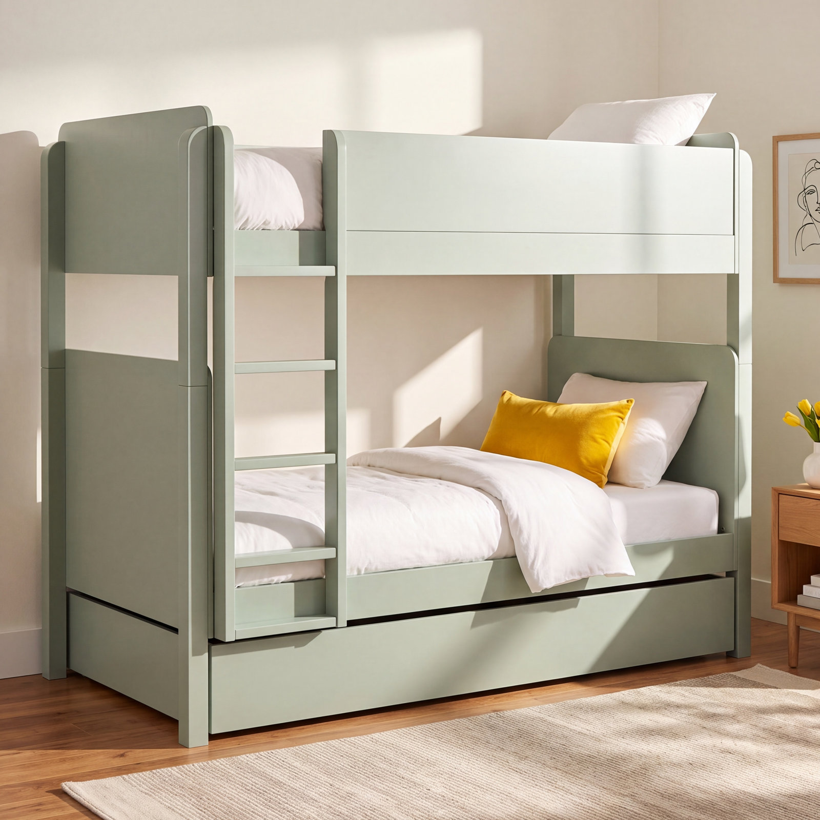 Tiptoe Storage Trundle Unit, Light Sage