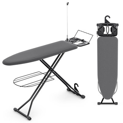 Planche à repasser pleine grandeur compacte avec housse très épaisse, 7 supports à hauteur réglable avec support et planche à repasser, grande planche à repasser robuste avec plateau de rangement