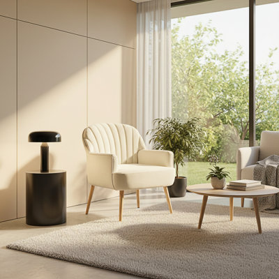 Fauteuil d'appoint en velours, fauteuils de salon rembourrés modernes, fauteuil simple avec pieds en métal, fauteuils demi-tonneau confortables pour le salon, la salle d'attente, la chambre à coucher, le bureau et le café, beige