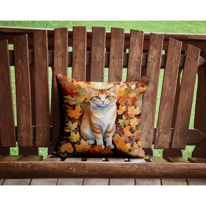 Coussin Manx Cat in Fall Leaves, Carré 14 po