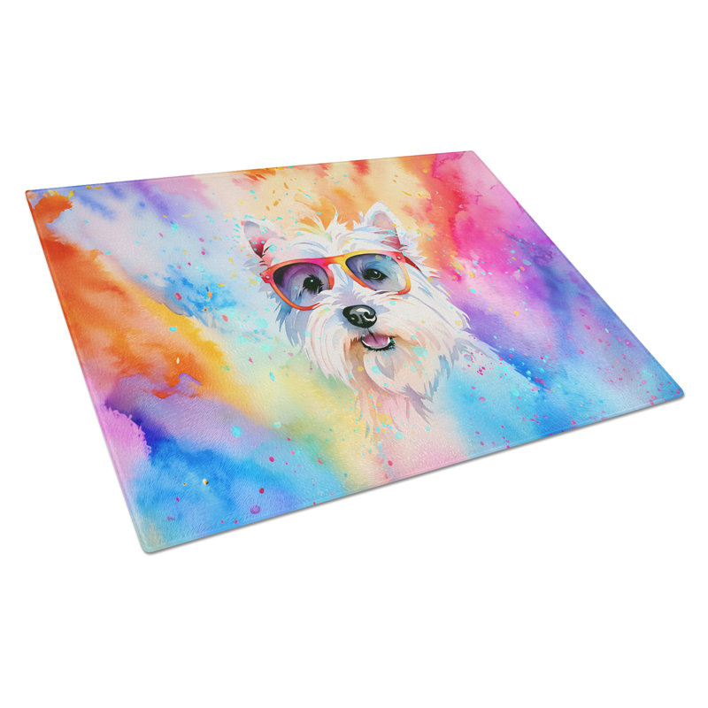 Westie Hippie Dawg Glass Cutting Board Large