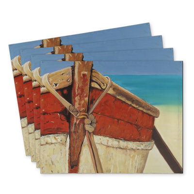 Tied up Rowing Boat Polyester Kibbe Set of 4 - Home Decor