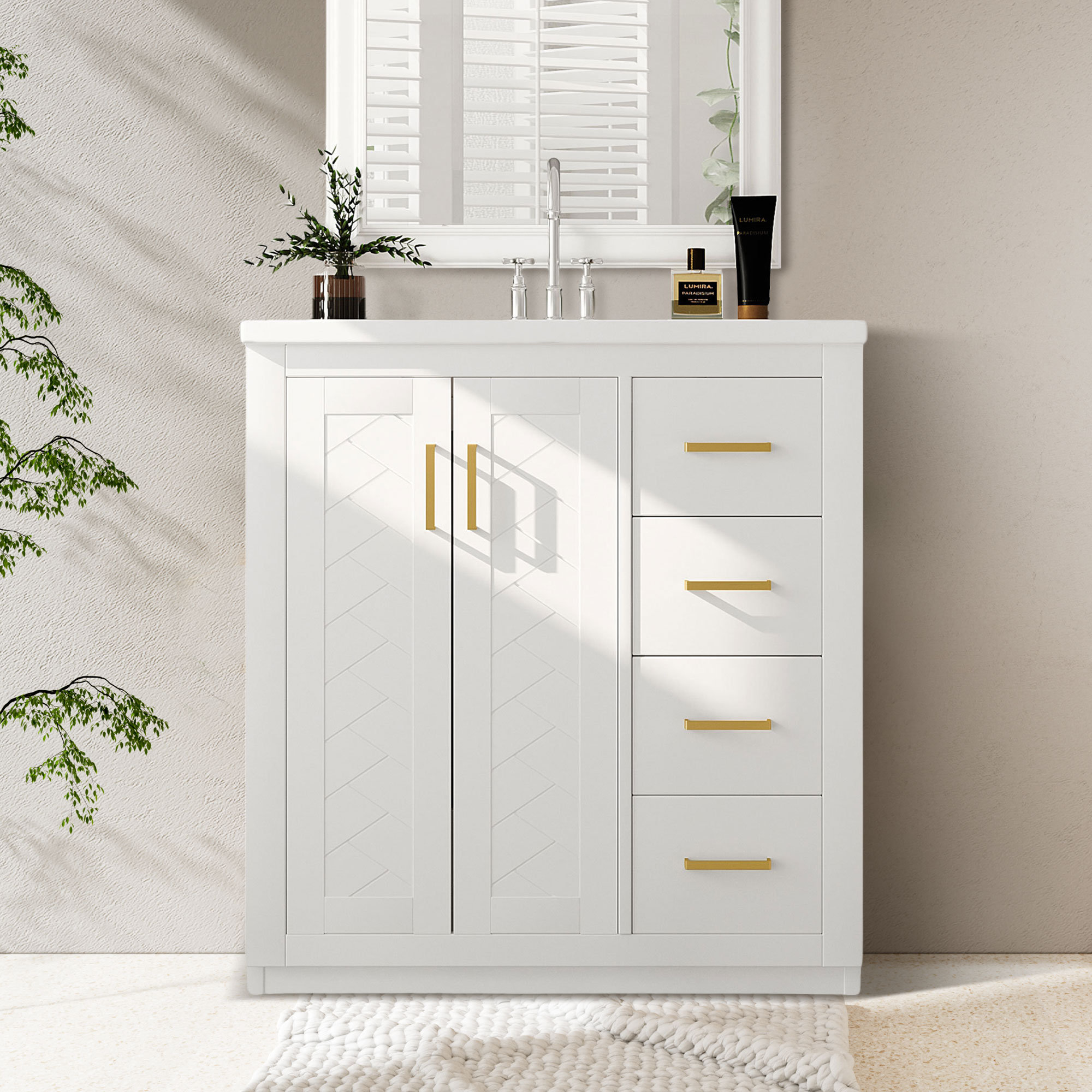 Magiccactus 30'' Bathroom Vanity Without Sink,Solid Wood Frame Bathroom ...