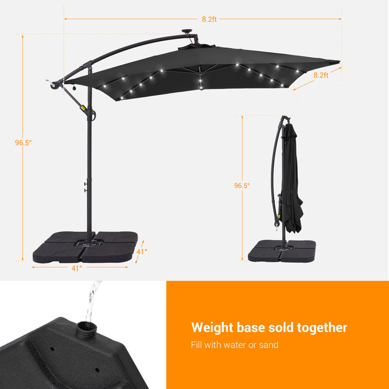 Parasol en porte-à-faux 98,4 po Dailan, Noir