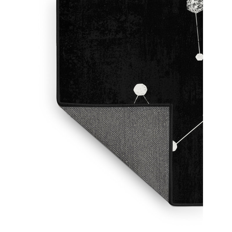 Tapis à motif géométrique doux et moelleux noir et moderne Churchton, 5 x 7