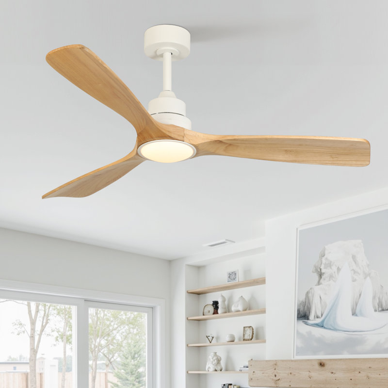 Karlena 52'' Modern Farmhouse Dimmable Ceiling Fan with LED Lights and Remote Control 3 Colors 6 Spe, Oak