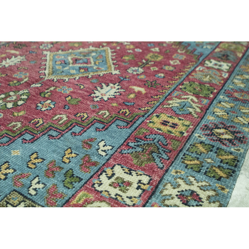 Tapis unique bleu / rouge / vert noué à la main de haute qualité Soho
