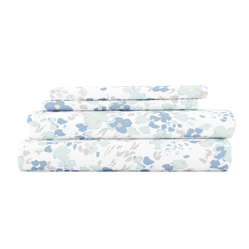Violets Pattern Microfiber Sheet Set, Violet, Queen Sheet Set + 1 Fitted Sheet + 2 Pillowcases