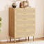Commode verticale à 5 tiroirs, rotin naturel et bois, commode étroite H 44 po avec pieds et poignées en métal, armoire de ferme moderne pour chambre à coucher ou salon, finition chêne
