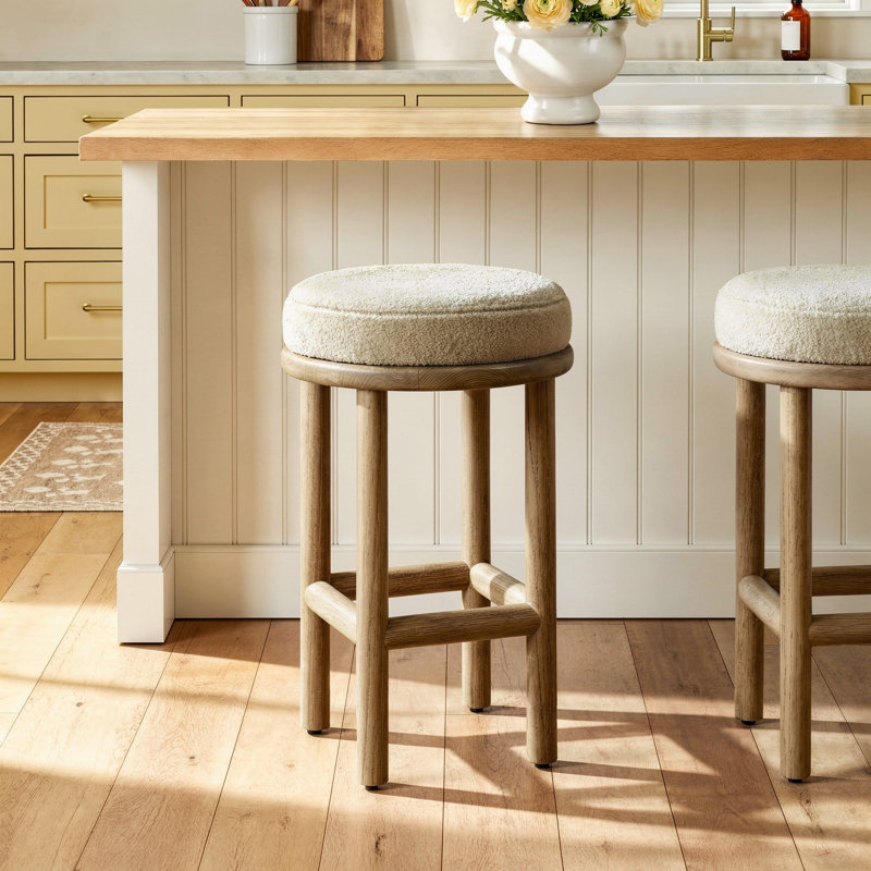 Ceridwen Bar Stool, Counter Stool (26" Seat Height), Soft Beige, Natural