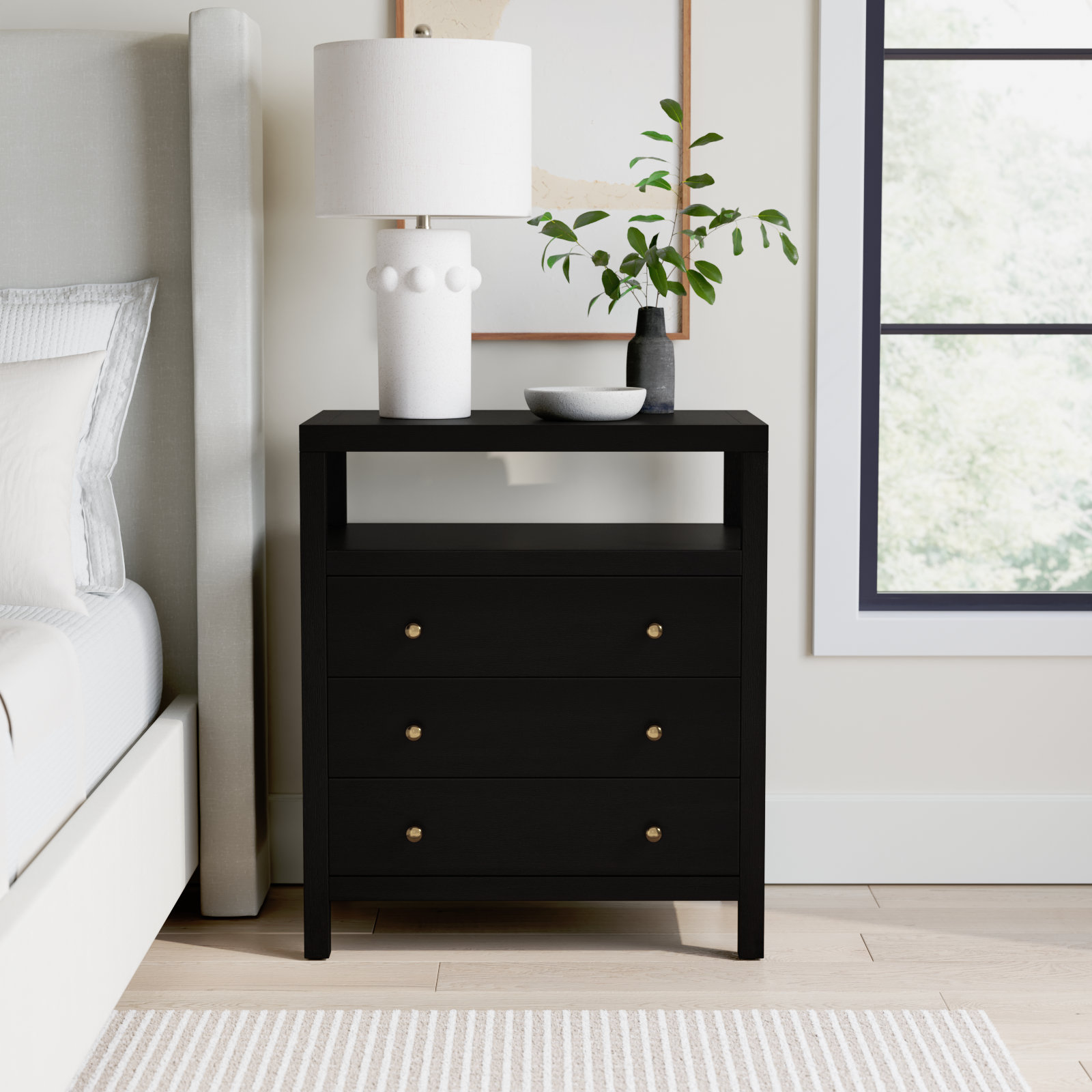 Celine 3-Drawer Acacia Nightstand, Antique Coffee
