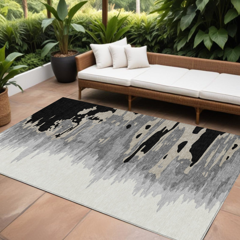 Tapis intérieur noir lavable abstrait 9 pi x 12 pi