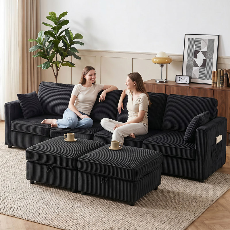 Canapé modulaire en forme de U avec 2 poufs de rangement, gris foncé