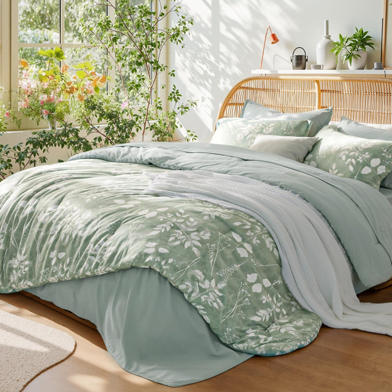 Bedsure Bed in a Bag - Reversible Flroal & Plant Pattern Printed with Comforters, Sheets, Pillowcases & Shams, 89GSM