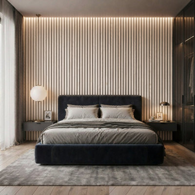 Panneaux muraux acoustiques à monter soi-même 94,5 po x 12,6 po, lattes murales en chêne fumé, panneaux décoratifs insonorisants à lattes 3D pour murs et plafonds (paquet de 2/16,5 pi²)