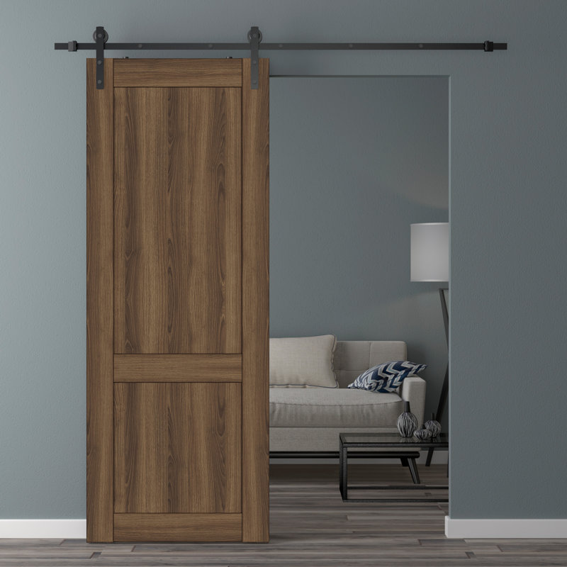 Porte de grange préfinie en bois massif et manufacturé, Pacane, 27,75 po x 95,24 po