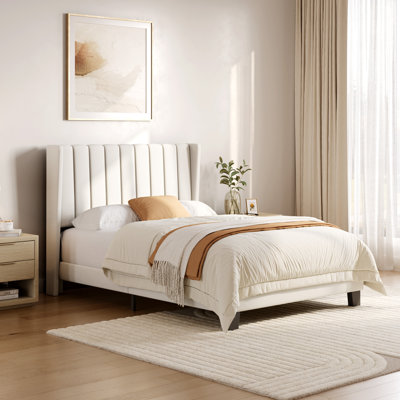 Upholstered Bed Frame with Channel Tufted Headboard