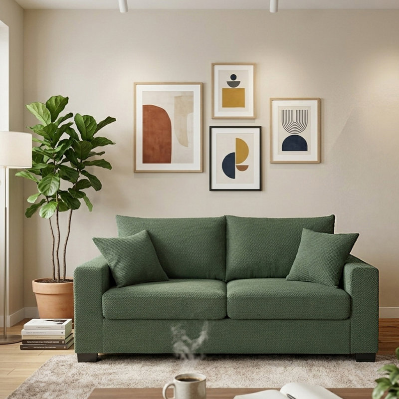 69" Classic Loveseat Sofa With 2 Pillows, Dark Green
