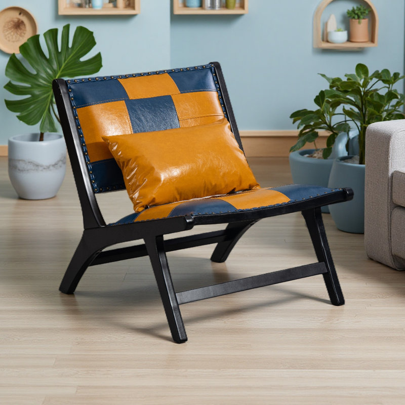 Chaises d'appoint modernes Boho pour salon, méridienne Mid-Century, chaise d'appoint pour l'intérieur, Bleu/jaune