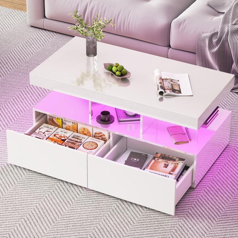 Pedestal Coffee Table with Storage, White