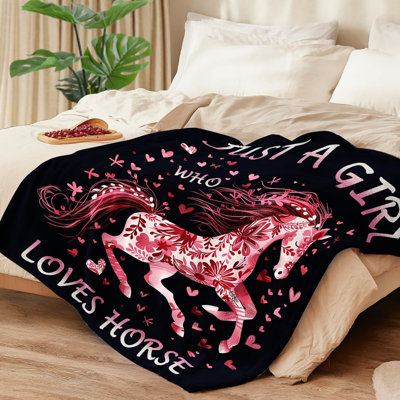 Horse Blanket Gift for Girls Women Plush-Just A Girl Who Loves Horses Super Soft Plush Flannel Fleece Bedding Stuff for Couch Sofa Bed Room Decor 40"X50"