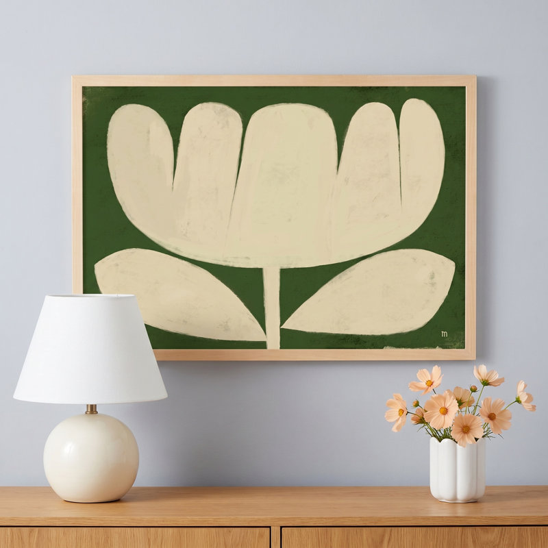 " Flower On Green " by StudioM Painting Print, 14" H x 20" W x 1.25" D, White Framed