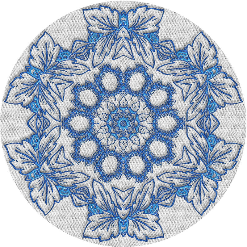 Tapis bleu/blanc cassé tissé à la machine, Rond 8 pi