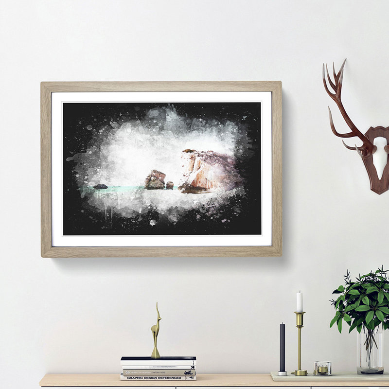 White Sand Beach in Cyprus - Picture Frame Graphic Art Print, 33cm H x 45cm W x 2cm D, Oak Framed