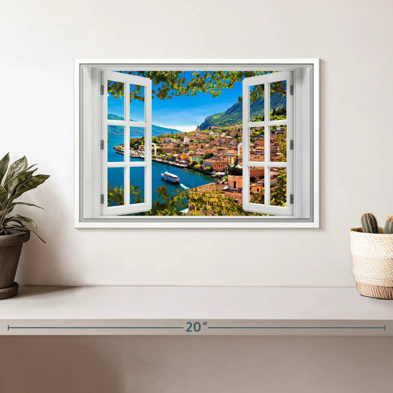 Fenêtre sur Limone Sul Garda, Cadre flottant blanc, 13 po x 9 po