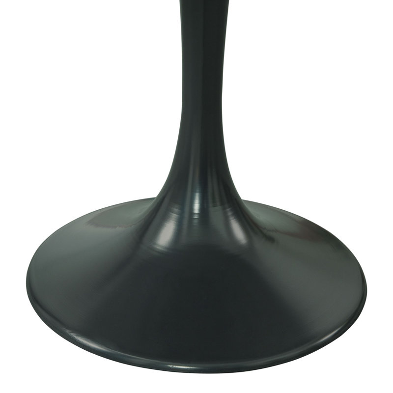 48'' Round White Marble Dining Table with Black Metal Pedestal Base