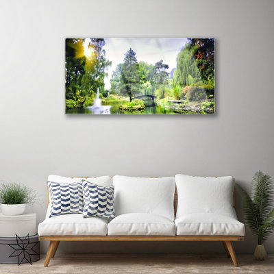 Nature Forest Waterfall Sun - No Frame Print on Glass