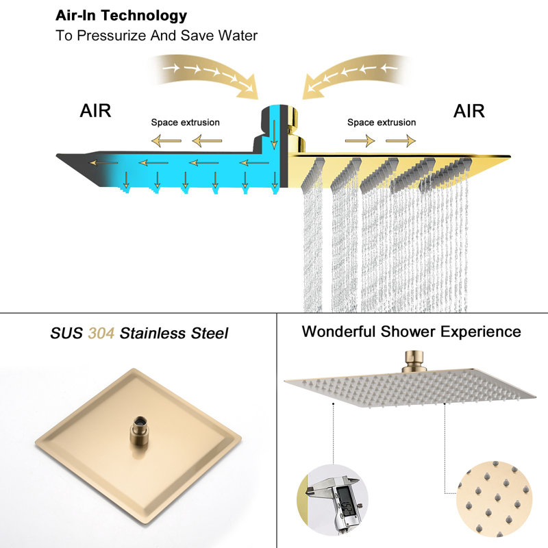 Rain Adjustable Shower Head 2.5 GPM GPM, Brushed Gold