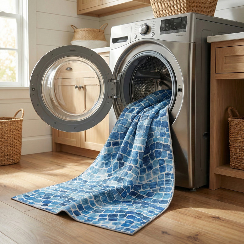 Emery Blue Machine Washable Indoor/Outdoor Rug, Rectangle 6' x 9'