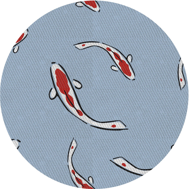 Bleu terne/Tapis décoratif rouge, Rond 3 pi