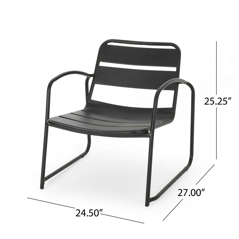 Modern Outdoor Open Slat Design Chat Set With Durable Metal Frame, Matte Black