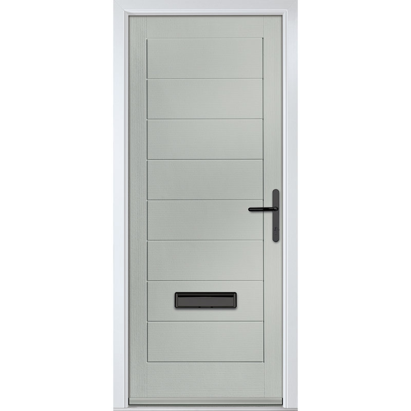 Crystal GRP Front door Monza Solid Blue 890mm x 2090mm Open in Left hand No Glass, Left, Agate Grey, 89mm x 209mm