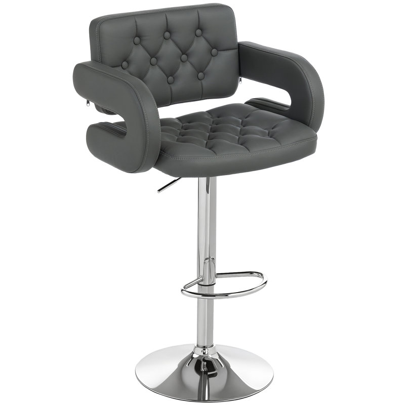 Upholstered Adjustable Height Counter Stool with Metal Frame, Grey