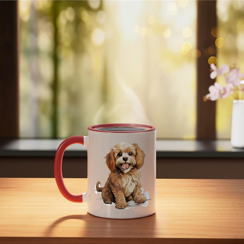 Cute Graphic Ceramic Mug, Red/White, 11oz, Red
