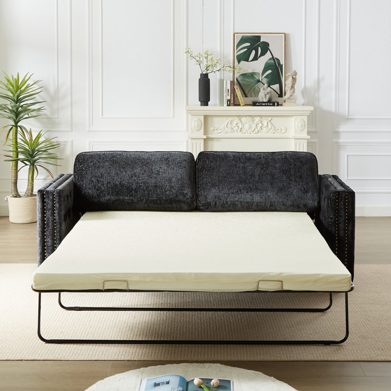 Canapé-lit convertible moderne avec matelas en mousse viscoélastique, canapé-lit 3 places, Noir