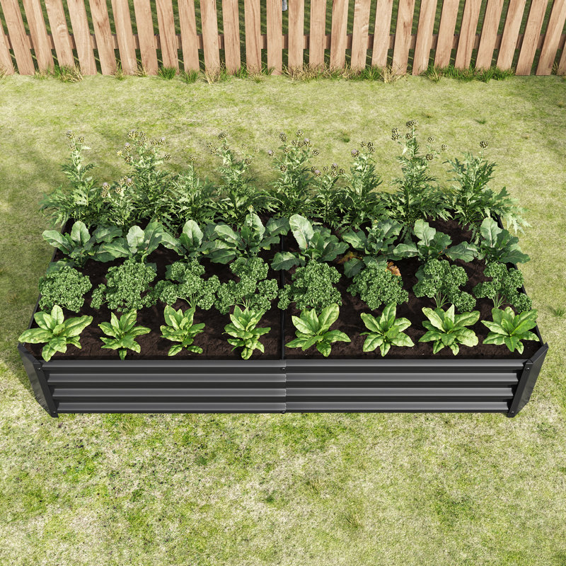 Lit de jardin surélevé pour l'extérieur, 6 x 3 x 1 pi, pots de fleurs rectangulaires surélevés en métal, Noir